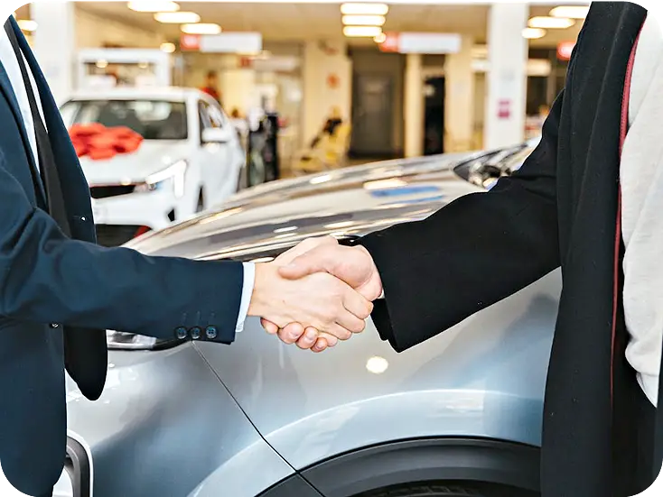illustration of two people handshake in agreement with showroom at the background